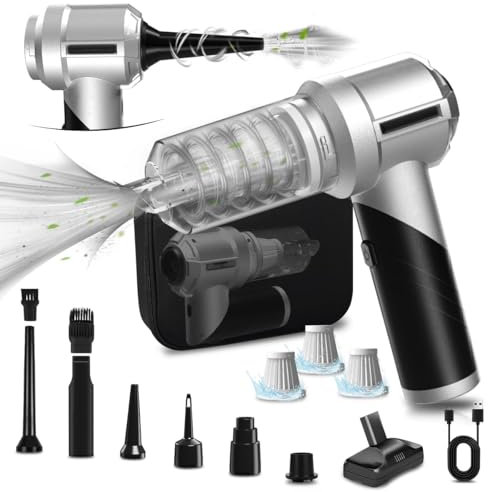 Lambluefly 4-IN-1 Aspirador de Mano Potente sin Escobillas, 21000PA Aspirador Coche Potente sin Cable, 3 Niveles Ajustables, Plegable, Mini Aspiradora de Mano para Aire Comprimido Limpieza PC y Hogar