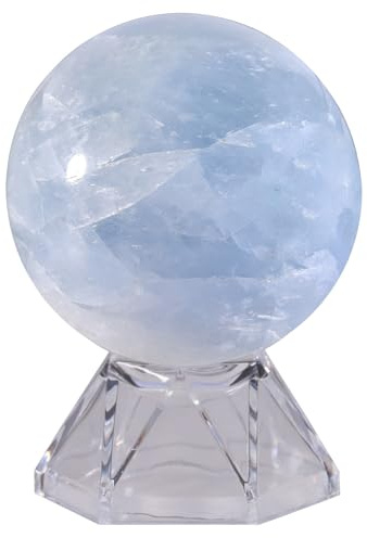 KYEYGWO Natürliche Poliert Blauer Celestit Kristall Kristallkugel mit Acryl Ständer Edelstein Figurine Steinkugel Ornamente für Dekoration Meditation Wahrsagerei, 50-60mm