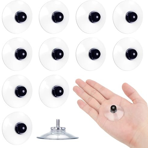 Lusofie 12 pcs Suction Cups Clear Suction Cup for Glass Round Window Suction Cups Strong Suction Pads Holder with Screw Nut for Wall Door Bathroom Car Window Glass Porcelain Panel Marble (40mm Black)