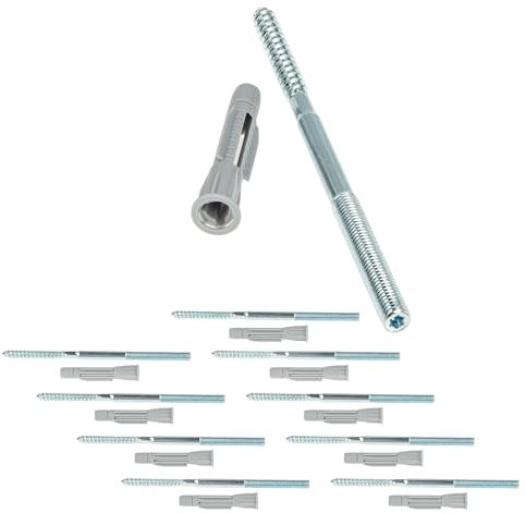 tecuro Stockschraube, Schraube zum Befestigen von Rohrschellen/Kabelkanälen/Regalen uvm., Metrischer Bolzen und Holzschraube M 8 x 150 mm zur Wandmontage, inkl. Dübel - VPE 10 Stück