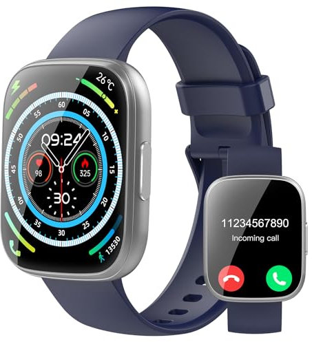 Smartwatch Uomo Donna, 1,95'' Orologio Smartwatch con Effettua/Risposta Chiamate, 110+ Modalità Sportive Fitness Tracker con Contapassi/Sonno/Cardiofrequenzimetro, IP68 Smart Watch per Android iOS,Blu
