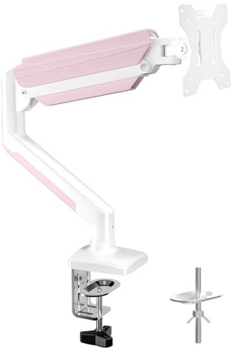 suptek Monitor Halterung für 13-32 Zoll LED LCD Bildschirm bis zu 9 kg, Monitor Arm mit Gasfeder, 360° Drehbar Höhenverstellbar Schwenkbar Neigbar, Monitorhalterung VESA 75x75/100x100 mm, Weiß-Rosa