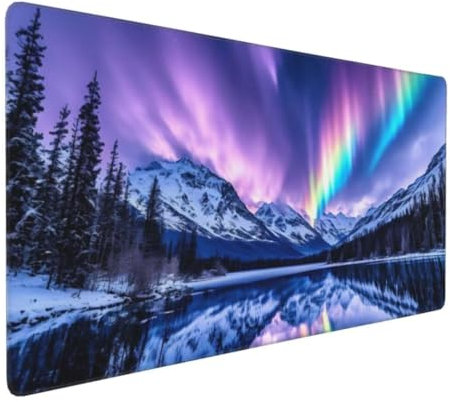 Tapis de Souris Gaming XXL Mousepad 700x400 mm, Grand Tapis de Bureau sous Main avec Base en Caoutchouc antidérapante, Texturée Résistant à Usure Lavable, pour Gamer/Personnel Paysage Aurora H-575