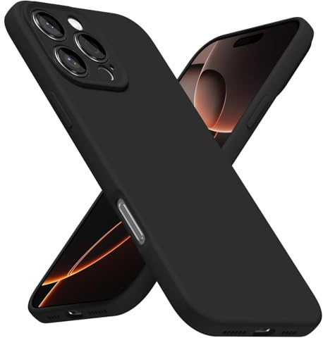 LoeoeL for iPhone 16 Pro Phone Case Silicone, Minimalist Ultra Thin Slim Soft Rubber Gel Solid Color Matte TPU Cute Case for Women Men, Girly Plain Aesthetic Design & Camera Cover Protection, Black