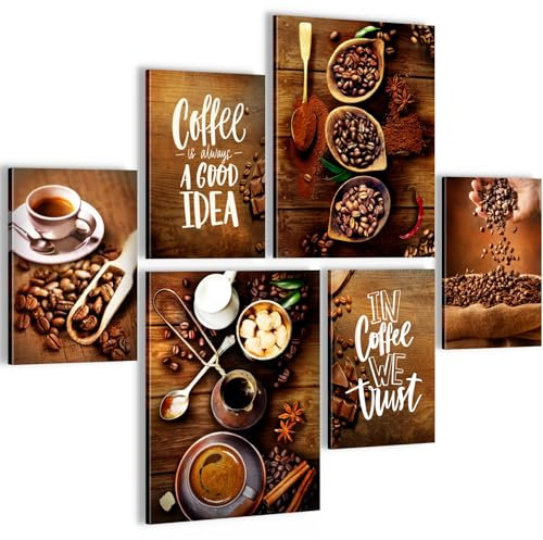Novart Wandbilder Set Kaffee Coffee Küche - KEIN EXTRA RAHMEN BENÖTIGT - Modern Deko - Esszimmer Küchenbilder - N034263a