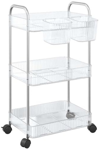 vidaXL Aufbewahrungswagen 3 Etagen Transparent 37x28x68 cm Acryl, Trolley, Küchenwagen, Aufbewahrungswagen für Küche, Aufbewahrungswagen mit Rädern