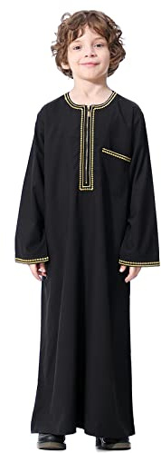 Innerternet Muslimischer Thobe für Jungen und Kinder, langärmelig, islamisch, arabisch, Kaftan, Robe, Naher Osten, Dubai, Gebetskleid, Kleidung mit Reißverschluss