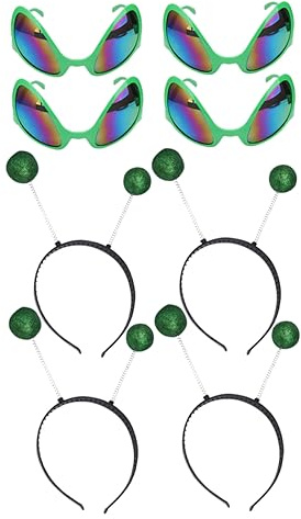 Beavorty 4juegos Diadema Hombre Platillo Volador Para Fiestas Set De Gafas y Bolas Verdes Accesorios Divertidos Para Celebraciones