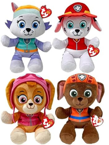 TY Paw Patrol Beanie Babies Set mit 4 Figuren – Marshall, Skye, Everest, Zuma 27CM – Weiches Plüschtier für Kinder, Sammlerstück, Kuscheltier