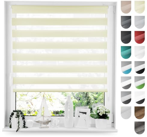 Tom'Shop Doppelrollo Klemmfix ohne Bohren Creme 40cm x 130cm | Duo Rollo mit Klemmträger Fensterrollo Seitenzugrollo für Lichtschutz Sichtschutz Sonnenschutz leichte Montage