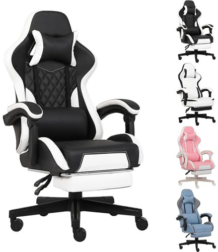 Opiesit Gaming Chair, Computer Office Chair with Footrest, Linkage Armrests and Lumbar Support, High Back Ergonomic Gamer Chairs for Adults, Black