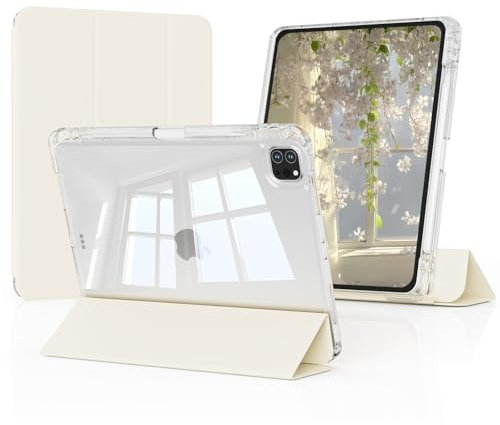 GKABXY Funda para iPad Pro de 11 pulgadas de 4ª/3ª/2ª generación 2022/2021/2020 con soporte para lápices, cubierta deslizante desmontable 2 en 1 con parte trasera dura transparente, encendido y