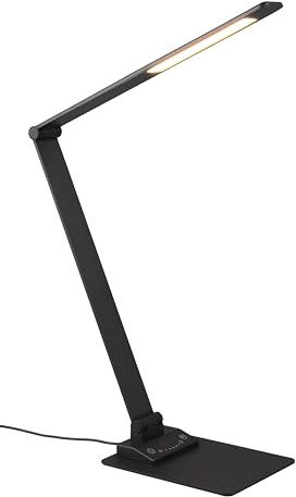 Trio Leuchten LED Schreibtischleuchte Travis 545310132, Metall Schwarz matt, inkl. 6.5 Watt LED, Dimmer, Lichtfarbe einstellbar, USB & USB-C Anschluss mit Ladefunktion