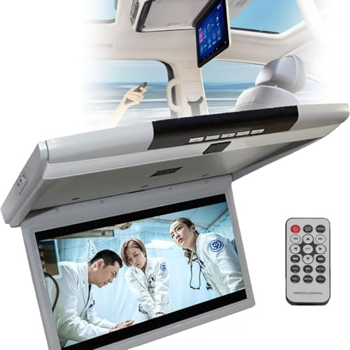 YANGYMM Car Roof Mount Monitor 17.3 Inch, 1080p Full Viewing Ceiling Hd Digital Tv Car Stereo Player, Portable Tv Hd Lcd Screen, With Hdmi, Usb, Sd, Ir, Fm,With Remote Control,Black