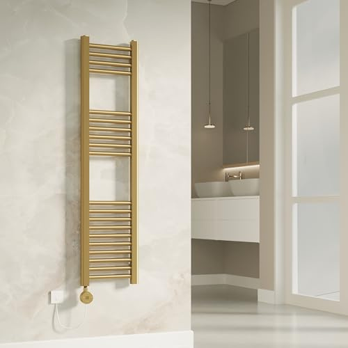 Banyetti Aureli Brushed Brass Electric Ladder Towel Rail Radiator - 1200mm x 300mm