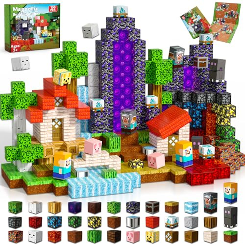 Magnetic Blocks 100Pcs Forest Portal Magnetic Cubes STEM Montessori Toys for 3-9 Year Old Kids, Creative Sensory Building Toys Tiles for Toddlers Boys Girls Birthday Gifts