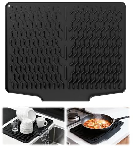 Silicone Draining Mat, Foldable Silicone Dish Drying Mat, Non-Slip Sink Drainer Mats, Heat-Resistant & Non-Slip Worktop Saver for Kitchen Counter, Sink,Table,Refrigerator