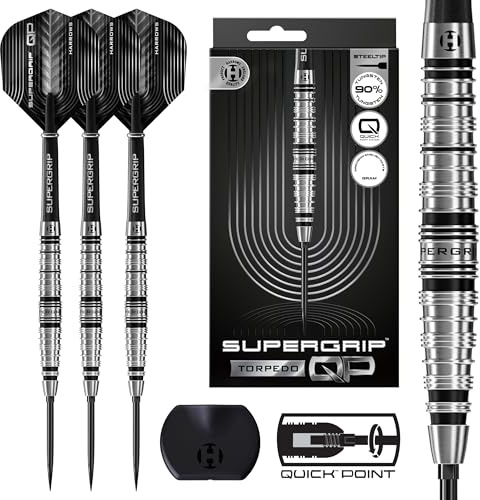 Harrows SuperGrip QP Torpedo 90% Tungsten Darts | Steeltip Darts Set mit Quick Point Wechselsystem | 22g, 23g & 24g | Inkl. Supergrip Shafts & 100-Mikron Flights