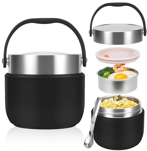 HOMIKLSA Fiambrera Térmica 1200 ml, Recipiente Térmico con Tapa, Termo para Comida Antifugas con Cuchara, Mantiene Caliente y Fría, Ideal para Sopas, Oficina, Picnic y Viajes