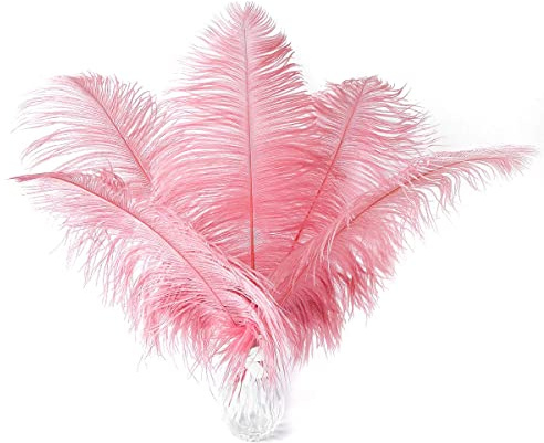 Ballinger Lotus Pink Large Ostrich Feathers Bulk for Vase,12Pcs,10-12inch | Craft Hat Pink Ostrich Feathers for Vase Table Decor,Wedding Party Centerpieces,Flower Arrangement and Christmas Tree Decor