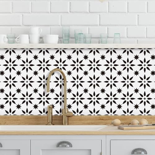 Mosaikfliesen Schwarz Weiß Geometrie Klebefliesen Küche Wasserdicht PVC Fliesensticker Abziehen und Aufkleben Tile Sticker für Bad Schrank Möbel Wanddekor Fliesenaufkleber 10x10cm /10 Stück