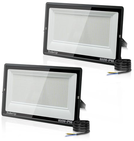 2PCS 600W LED Strahler Außen, Superhell 60000LM 6000K Fluter für Garage | Kaltweiß Flutlicht mit 720 LED-Chips, 120°Winkel, IP66 180°Halterung,50000h Lebensdauer,Außenstrahler Für Garten Parkp