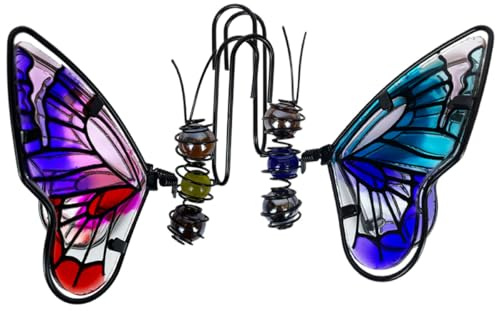 Hohopeti 2 Pcs Butterfly Metal and Glass Hanging Decorations for Plants Pots Artistic Craft with Painted Design Install Versatile Flower Pot Hangers for Garden Wall Window