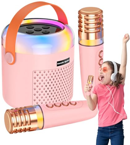 Small Karaoke Machine - Travel Speaker with LED Lights - Karaoke Toy with Microphone | for Singing Practice, Home, Travel, Camping, Family Reunion, Birthday, Party