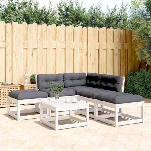 Mandloder 5-TLG. Garten-Sofagarnitur, Weiß Massivholz Kiefer, mit Kissen, modular, für Terrasse, Balkon, Außenbereich, Bequeme Outdoor-Sitzgruppe