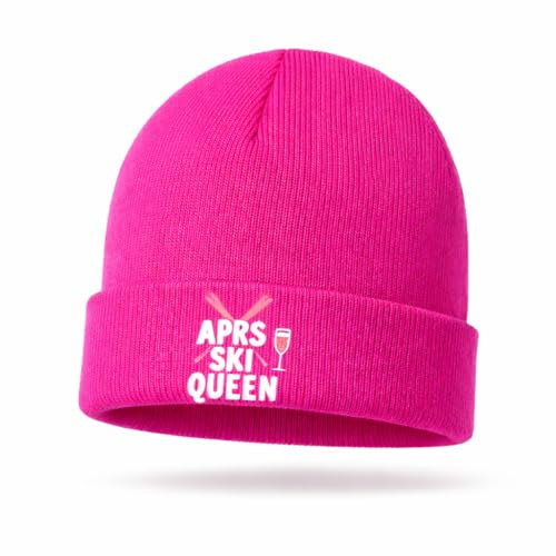 Deggelbam Après Ski Mütze „APRS SKI Queen“ – Wintermütze für Skihaserl in knalligen Farben | Warm, auffällig & Party-Ready - Sei DER Eyecatcher auf jeder Piste! Skiparty! Gibts in Schwarz & Pink