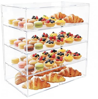 MIIWWOWO Gebäck Vitrine 4 stöckige Bäckerei-Vitrine 50x26x49,5 cm, Klar Acryl Gebäckständer für Dessert, Donut, Kuchen, Kekse