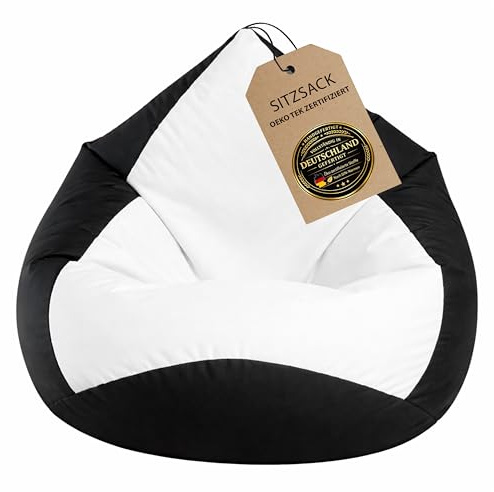 BuBiBag Sitzsack XXL Gaming – Bean Bag fertig befüllt – Oeko-Tex – wasserabweisend – Kinder & Erwachsene – schwarz-weiß – 120x95cm