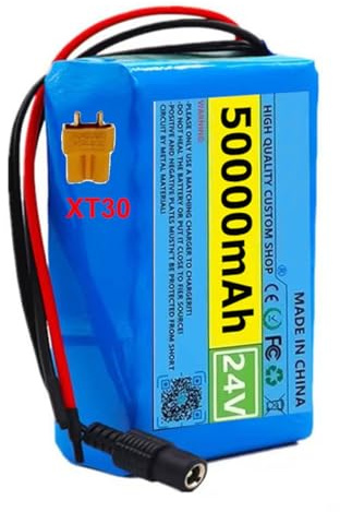 Batterie De Vélo Électrique 24V 50Ah 6S2P Batterie E-Bike Batterie avec Chargeur Batterie Ebike Batterie Rechargeable pour 250W 350W 500W Moteur Scooter Hoverboard Batterie 24V 50Ah,XT30