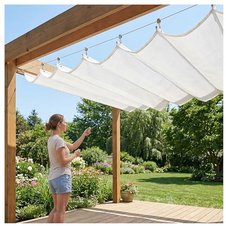 Einziehbar Welle Sonnensegel, Draussen Einziehbar Sonnensegelabdeckung Mit Montagesatz，Inklusive Stützstangen, Sonnenschutz Überdachung Für Terrasse Veranda Hof Garten(W2.5*L8m/W8.20*L26.25ft)