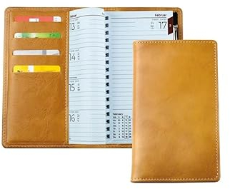 DELMON VARONE - Personalisierbarer Taschenkalender 2025 + 2026 Anilin Leder braun - Organizer Terminkalender (1 Woche auf 2 Seiten) - Buch-Kalender Lederhülle - Kalenderbuch mit Wochenübersicht klein