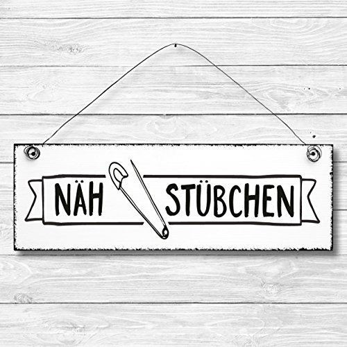 Nähstübchen - Türschild Dekoschild Wandschild Holz Deko Schild 10x30cm Holzdeko Holzbild Deko Schild Geschenk Mitbringsel Badezimmer nähen