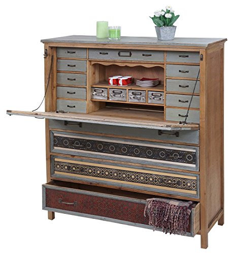 Mendler Sekretär HWC-A43, Kommode Schrank, Tanne Holz massiv Vintage Patchwork 113x99x36cm