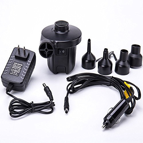 FMS Pompa Elettrica DC 12V +AC100V-240V UE Presa Elettrica & 4 Ugelli, per Materassi, Giocattoli gonfiabili,Canotti, Gonfiabili Piscine e Campeggio Outdoor