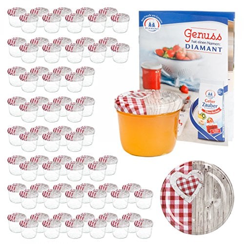 MamboCat Lot de 100 bocaux en verre de 230 ml - Avec couvercle à visser - Cœur en bois rouge à carreaux - Livret de recettes inclus - Pour faire des conserves et conserver - Passe au four