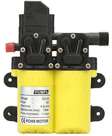 Pompa autoadescante, pompa acqua ad alta pressione a doppia membrana con pompa a diaframma 12V 100W per la pulizia di roulotte, barca, auto, ecc.(Giallo)