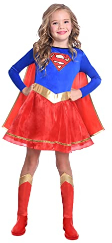 Amscan - Kinderkostüm Supergirl, Kleid, Umhang, Beinstulpen, Superheldin, DC Super Heroes, Motto-Party, Karneval