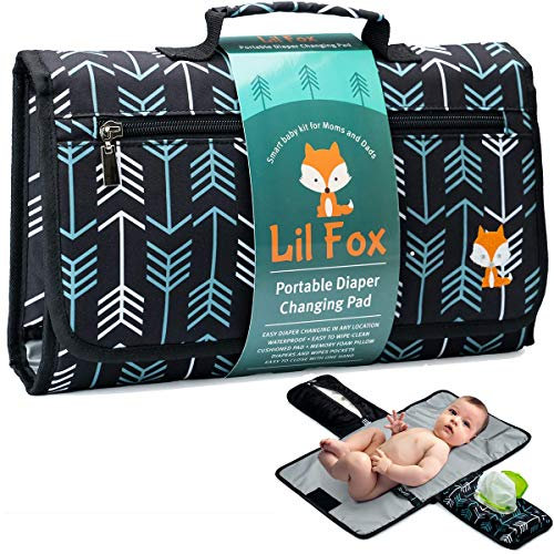 Whew Lil Fox Wickelunterlage für Mama, Papa und Baby, Einhändig bedienbar, wasserdicht, tragbar, grün