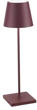 Zafferano, Poldina Pro Lampe, Kabellose, Wiederaufladbare Tischlampe mit Touch Control, Auch für den Außenbereich Geeignet, Dimmer, 2200-3000 K, Höhe 38 cm, Farbe Bordeaux