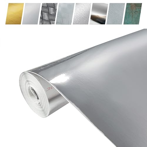 Klebefolie Möbel 45x100cm | Selbstklebende Möbelfolie in Metallic-Optik, matt oder glänzend | Klebefolie leicht zu verkleben, wasserfest und dekorativ | Chrom Hochglanz