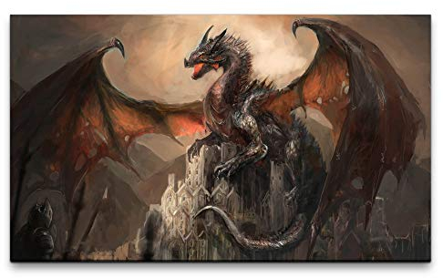 Paul Sinus Art Bilder XXL dunkler Drache 120x70cm Wandbild auf Leinwand