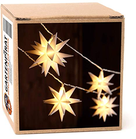 Gartenpirat LED Lichterkette 18 weiße Sterne 8,5 m Timer Weihnachten außen