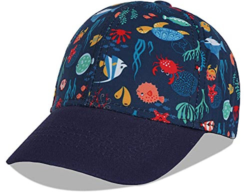 LANGZHEN Kleinkind Baseball Cap Verstellbare Sonnenhüte Kinder Schutz Baseball Caps für Jungen und Mädchen (S-Undersea World)