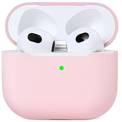 AKABEILA Hülle Kompatibel mit AirPods 3 2021 Case Dünn Silikon Schutzhülle für Air Pod 3 Generation Weiches Leichtgewicht Haut Kabellosem Laden LED Sichtbar Rosa