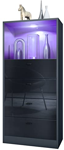 Vladon Kommode Pino V3, Made in Germany, Anrichte mit 4 Schubladen & 1 offenem Fach, Anthrazit matt/Schwarz Hochglanz mit LED RGB (56 x 125 x 36 cm)