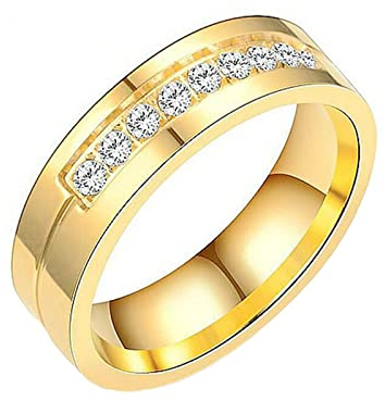 KnBoB 6MM Ring Edelstahl, Gold Poliert Einfach mit Weiß Zirkonia Trauringe Eheringe für Damen Größe 72 (22.9)